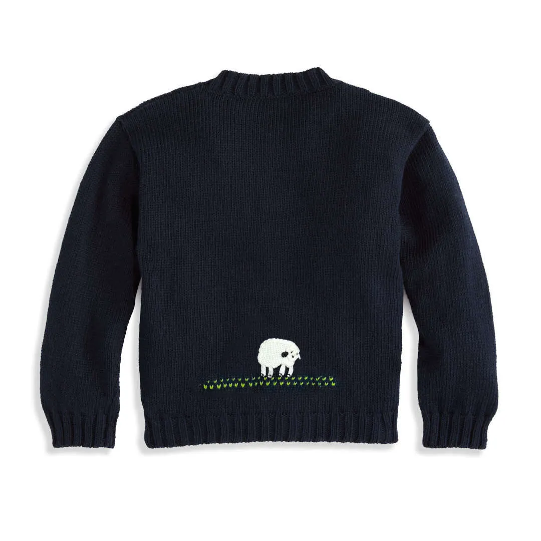 Applique Animal Tractor Cardigan -- Navy