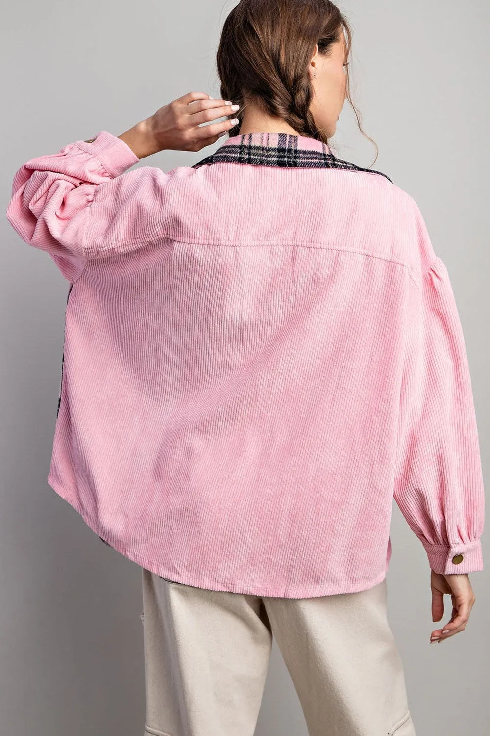 Bubble pinksoft washed corduroy button down jacket