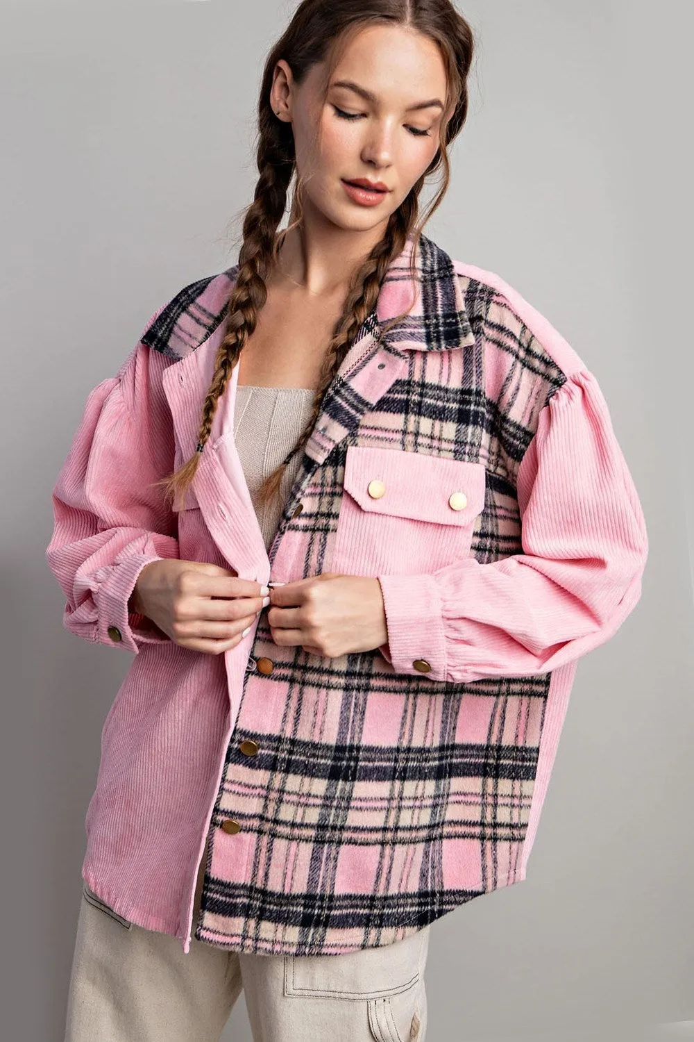 Bubble pinksoft washed corduroy button down jacket