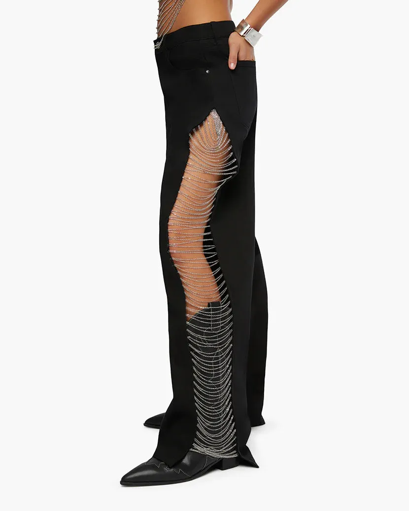 Chain Slit Wide Leg Pant Black