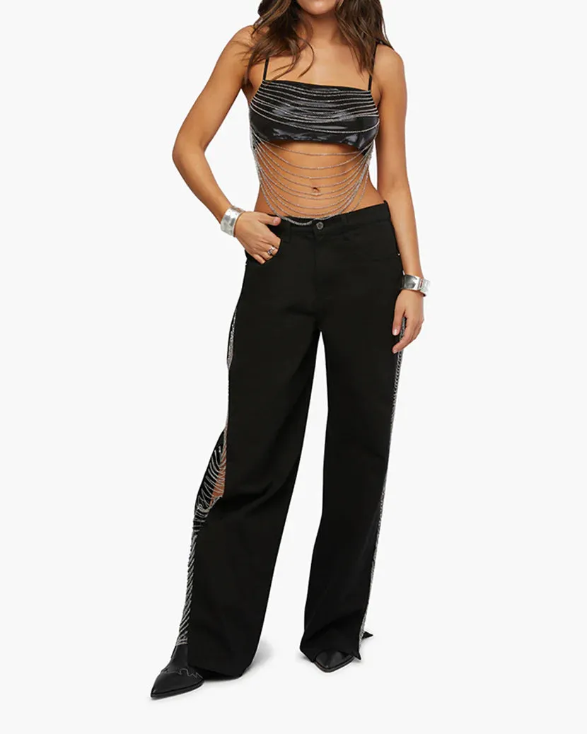 Chain Slit Wide Leg Pant Black