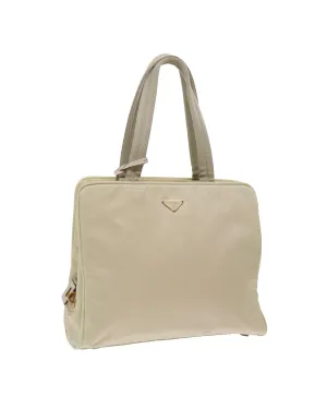 Cream Nylon Hand Bag with Clochette