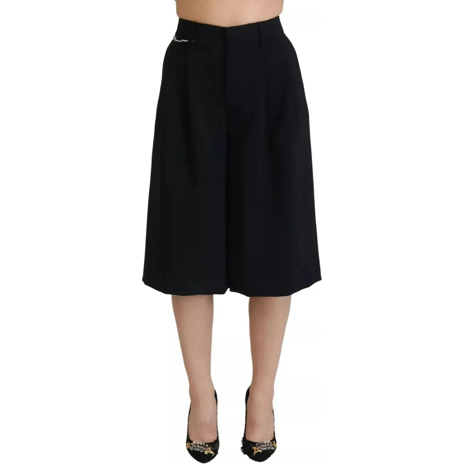 Dsquared² Black High Waist Wide Leg Cropped Trouser Pants