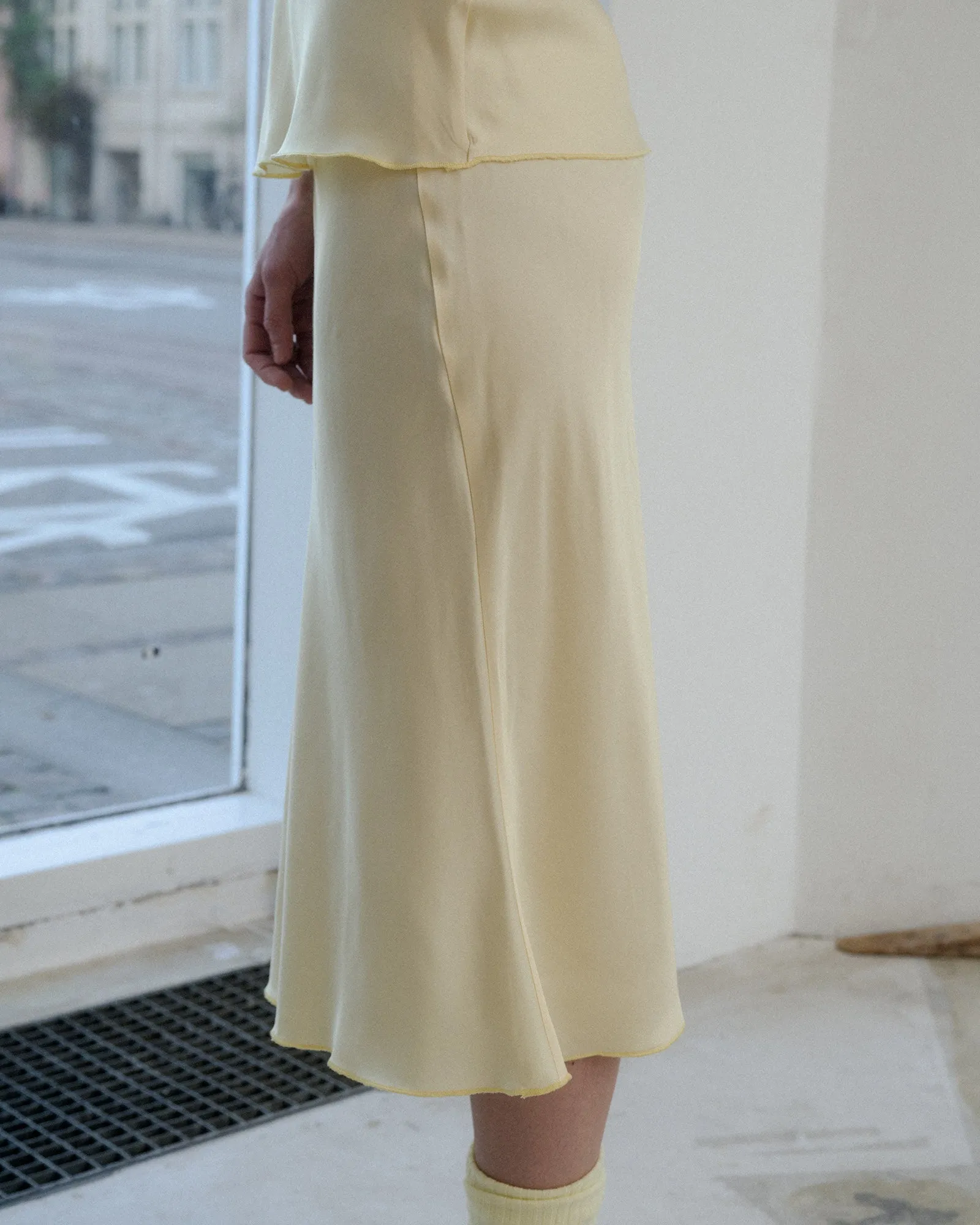 Sophia Yellow Dydine Mid-Length Satin Skirt - EcoVero Sustainable Fabric