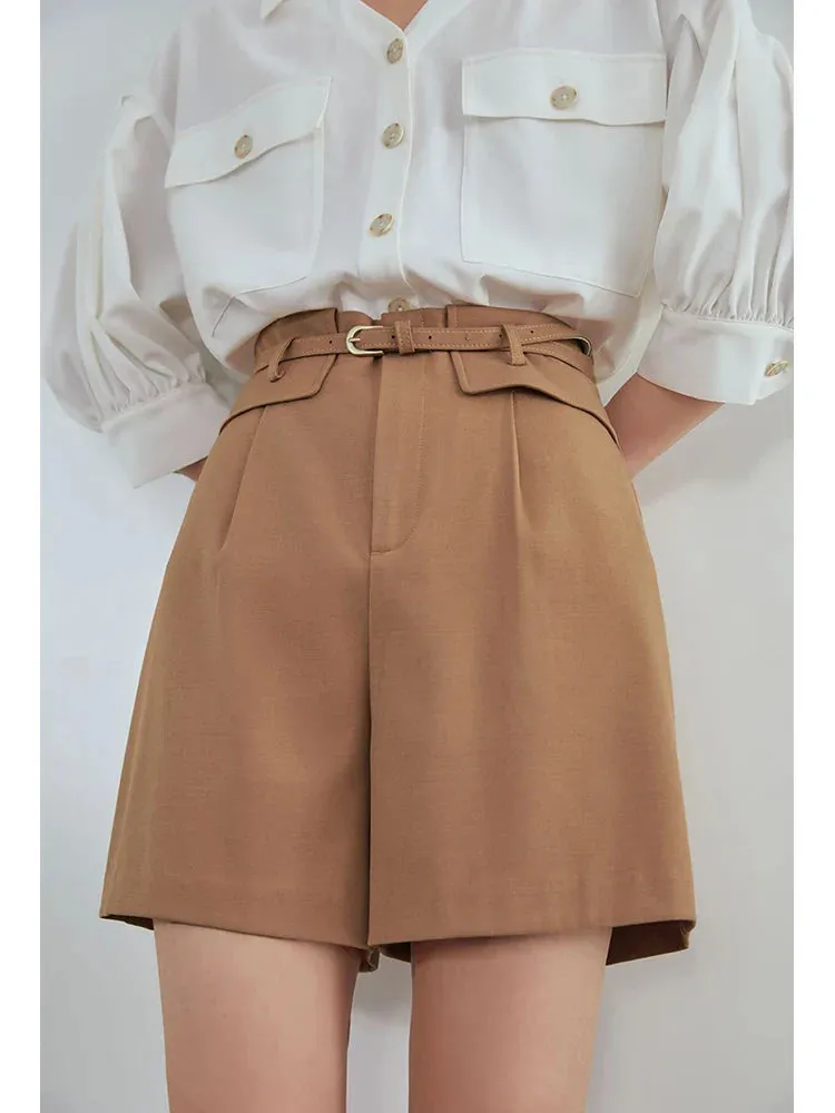 Elegant High Waist Pleated Wide Leg Shorts