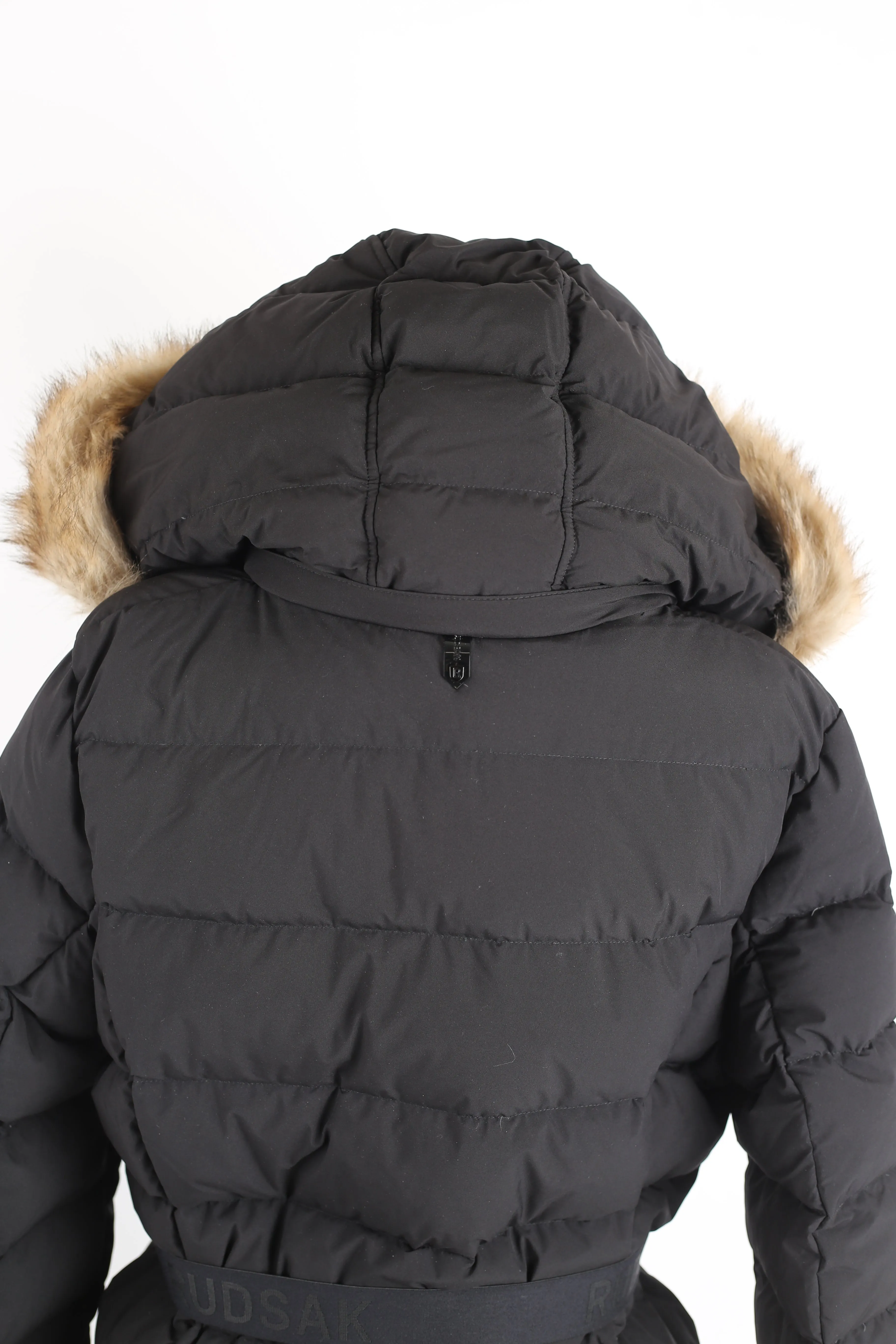 Elsie M Long Down Belted Parka W/ Fur Hood