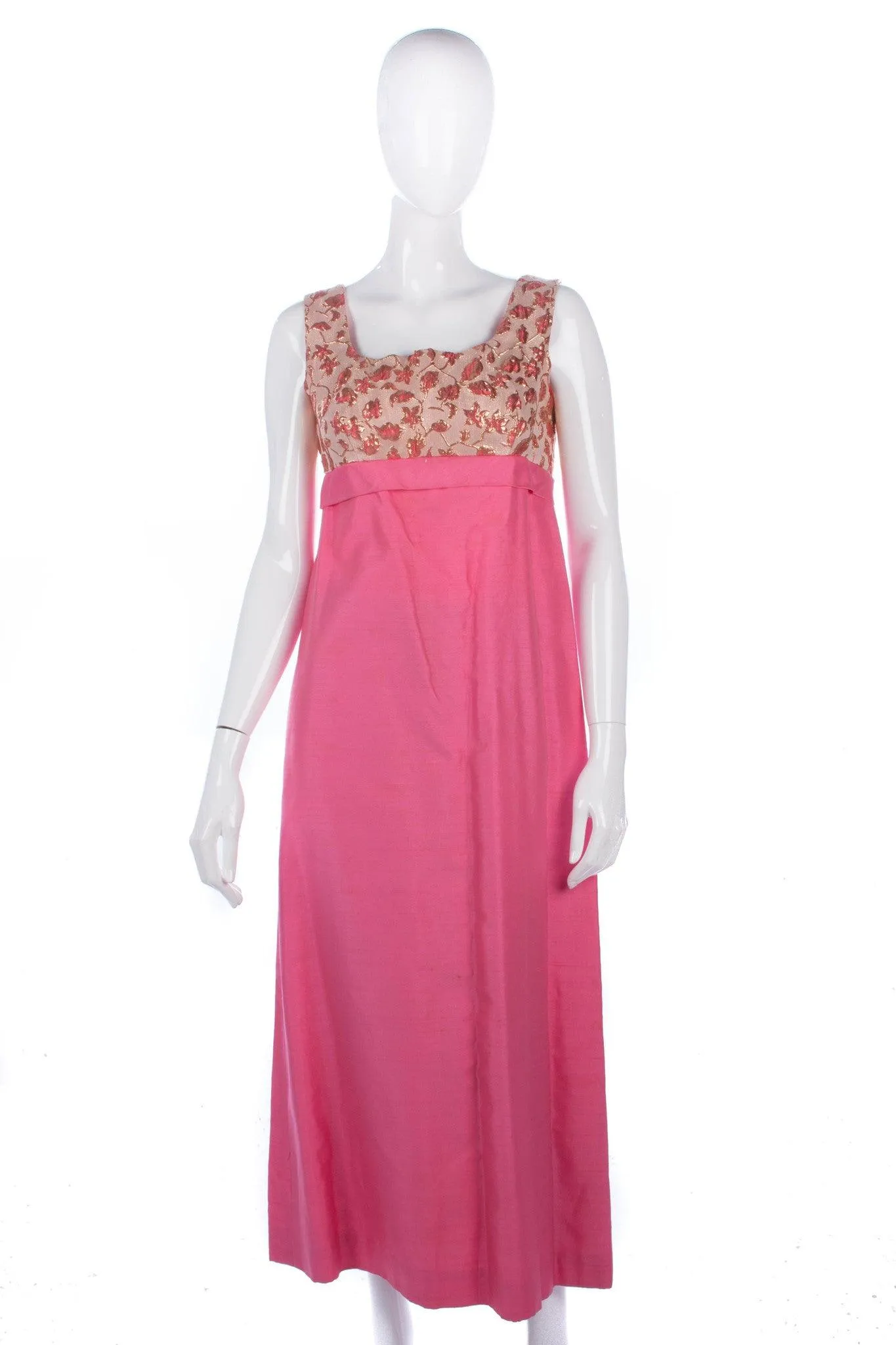 Fabulous Vintage 1950/60's Raw Silk Pink and Gold Long Evening Dress and Coat Size 10