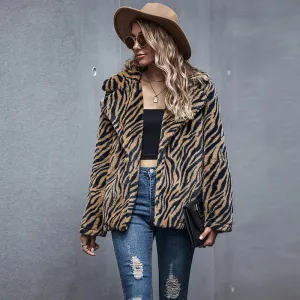 Fashion tiger print long-sleeved lapel autumn jacket