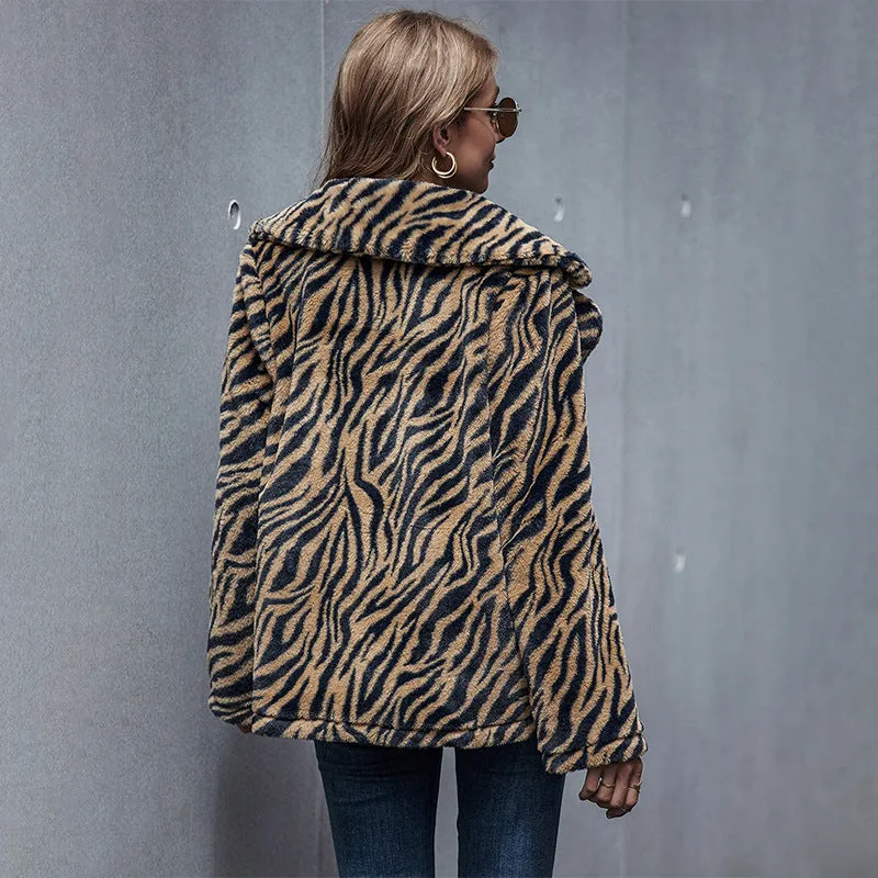 Fashion tiger print long-sleeved lapel autumn jacket