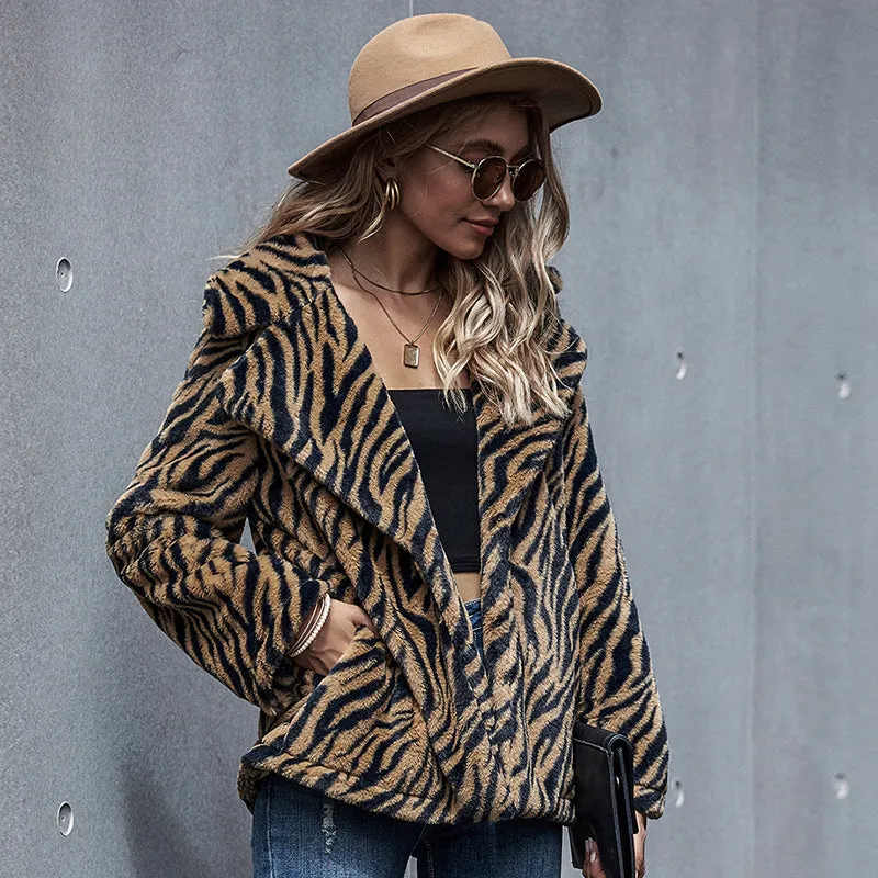 Fashion tiger print long-sleeved lapel autumn jacket