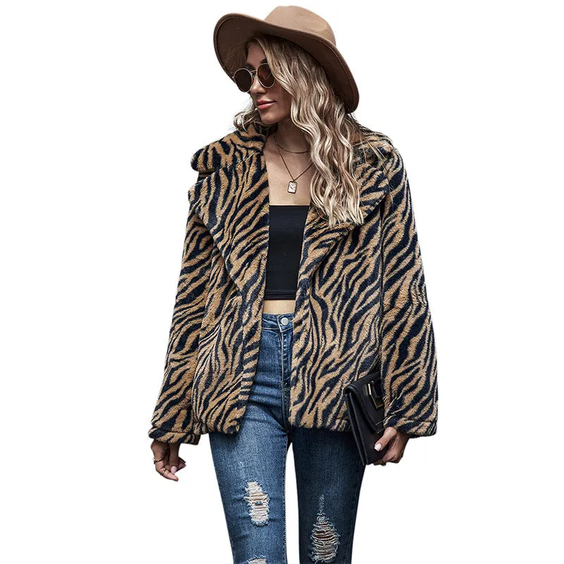 Fashion tiger print long-sleeved lapel autumn jacket