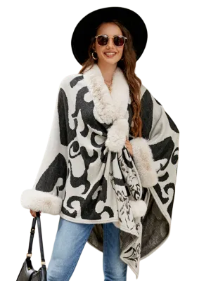 Faux Fur Trim Poncho