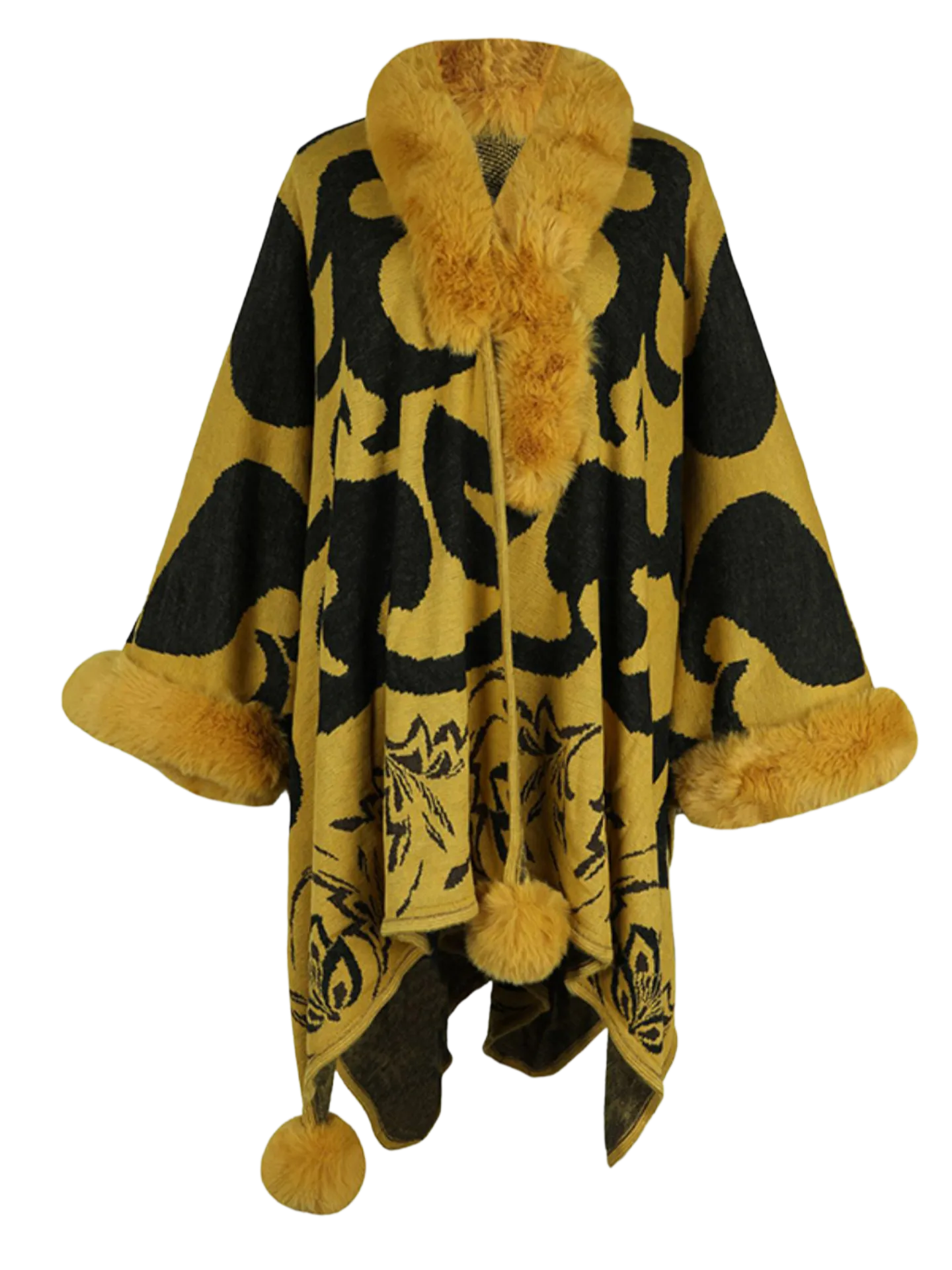 Faux Fur Trim Poncho