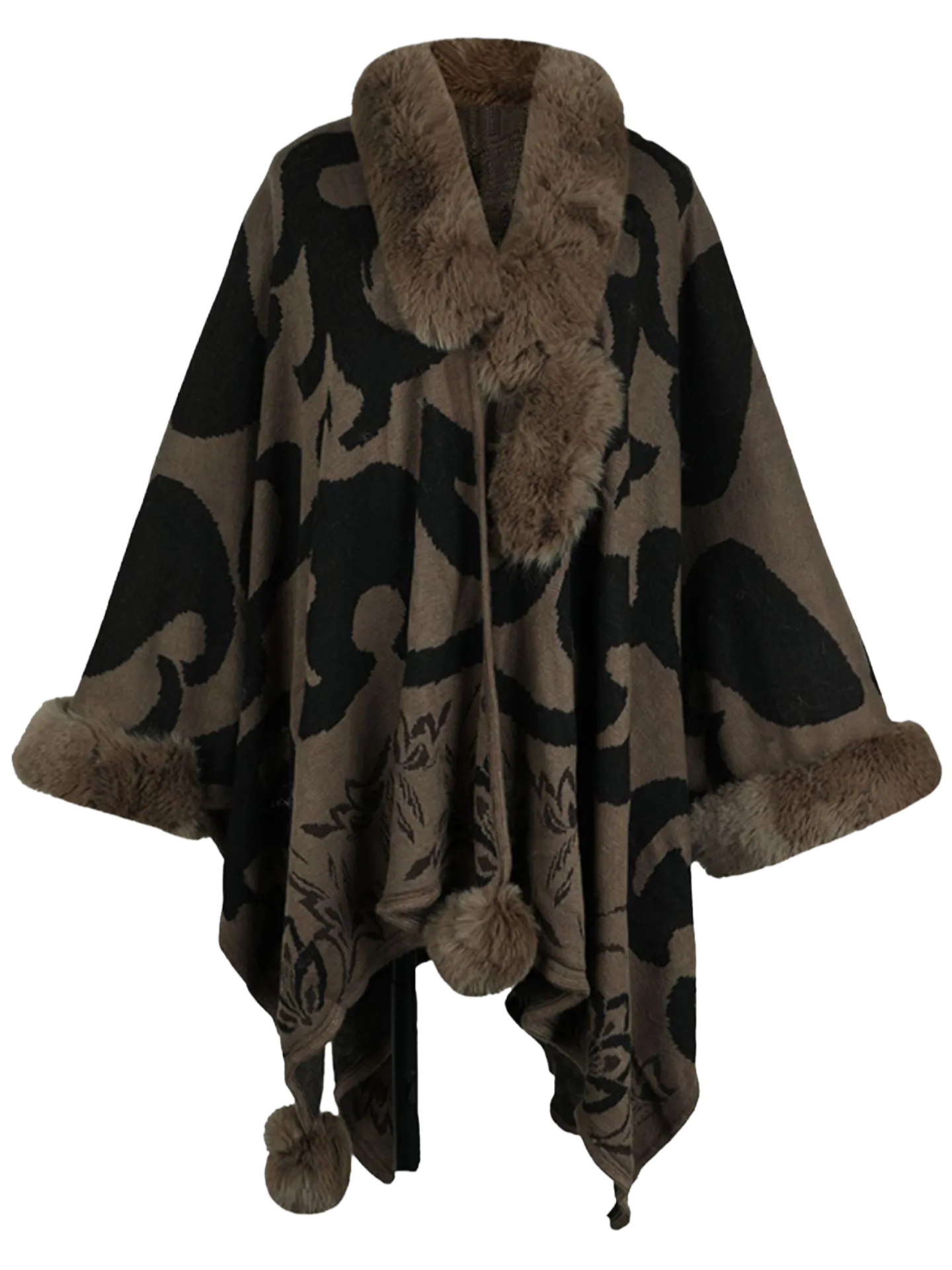 Faux Fur Trim Poncho