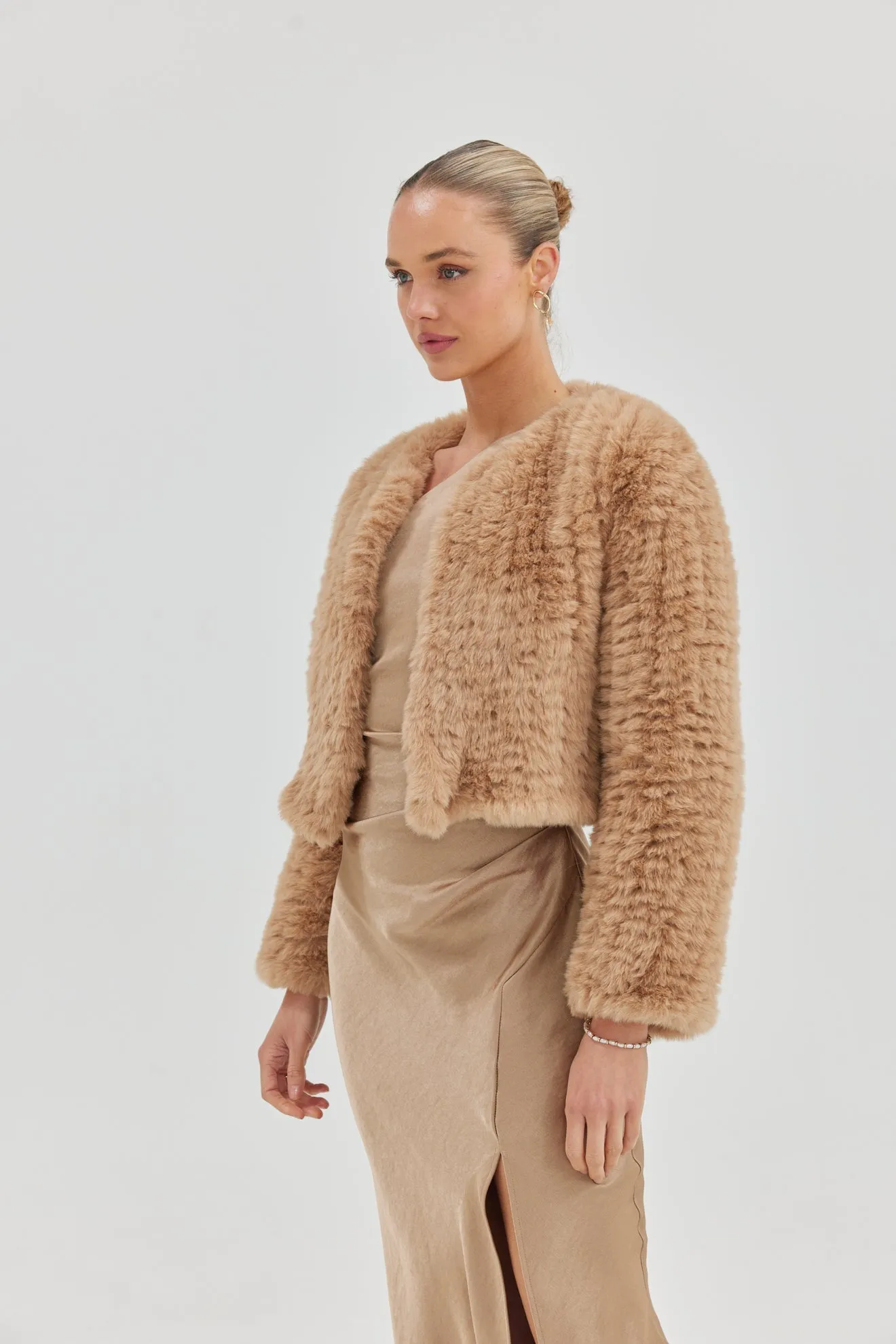 Faux Lola Crop Jacket - Beige