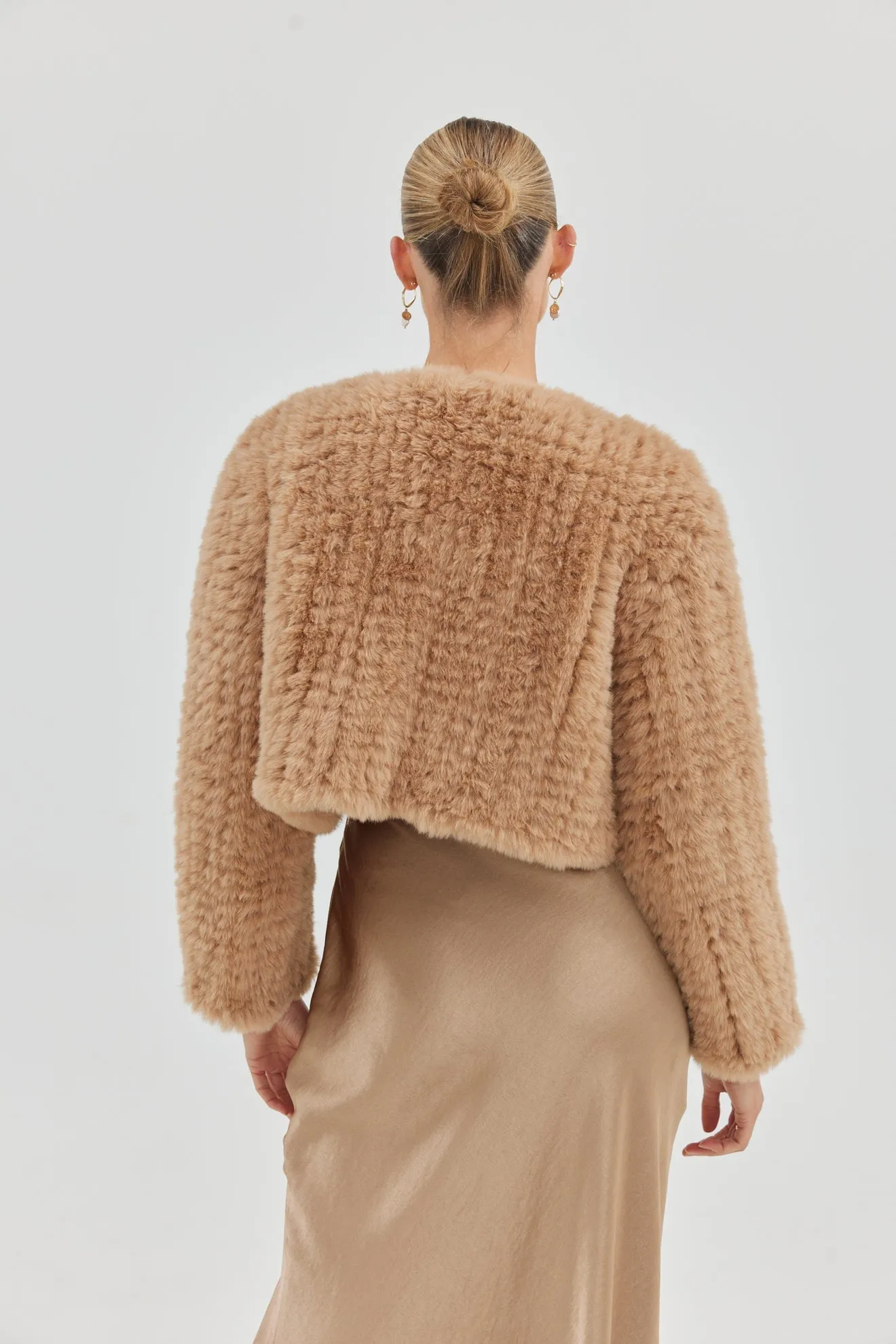 Faux Lola Crop Jacket - Beige