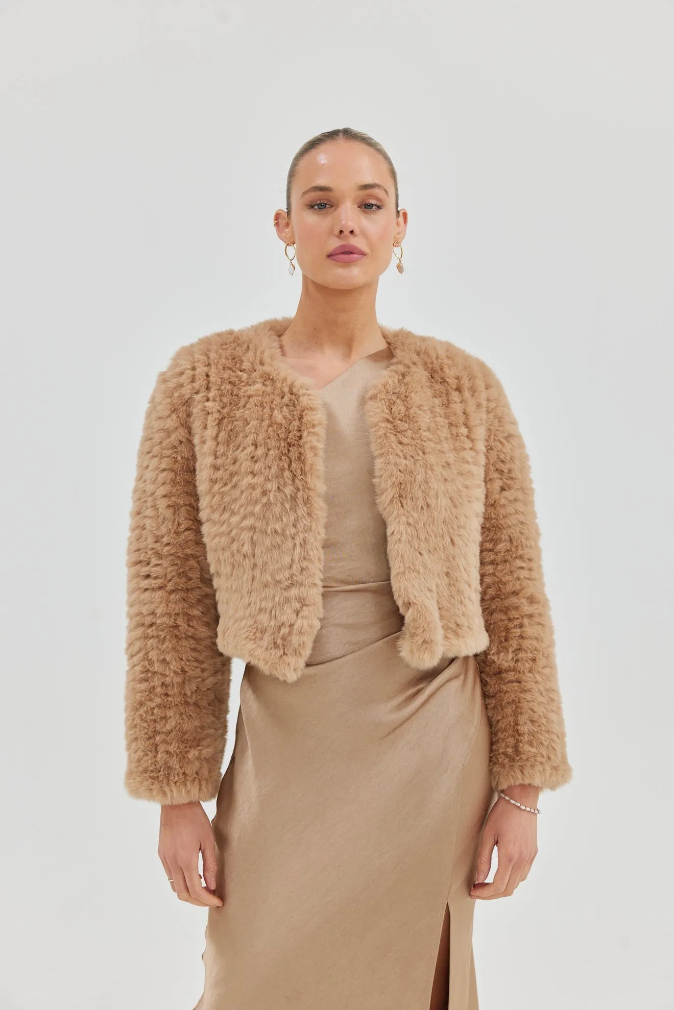 Faux Lola Crop Jacket - Beige