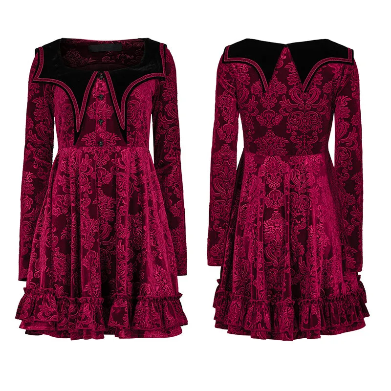 Gothic Bat Pointed Collar Velvet Dress