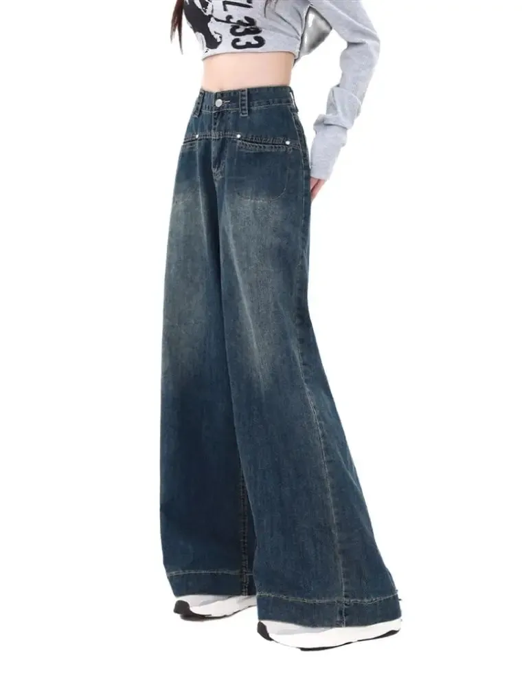 High Waisted Button Denim Wide Leg Jeans