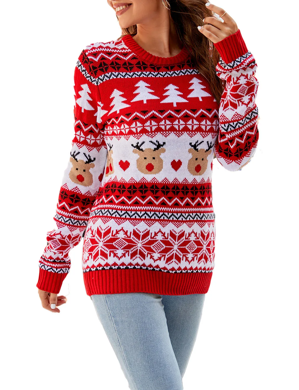 iB-iP Women's Cozy Christmas Casual Top Long Sleeve Pullover Sweater