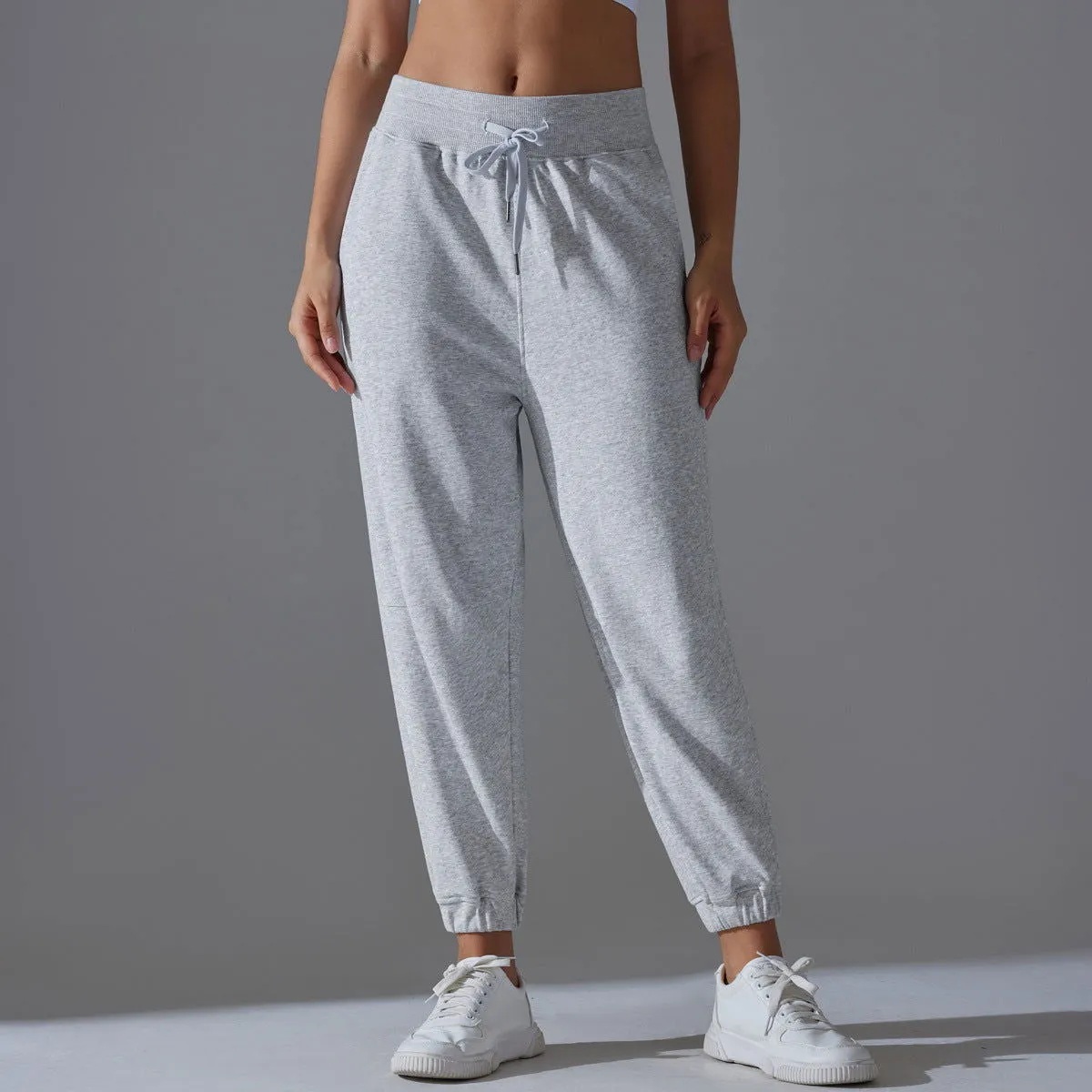 Internet Celebrity Pants Loose Tappered Sports Pants Drawstring Side Pocket Draping Wide Leg Breathable High Waist Fitness Pants Running Pants