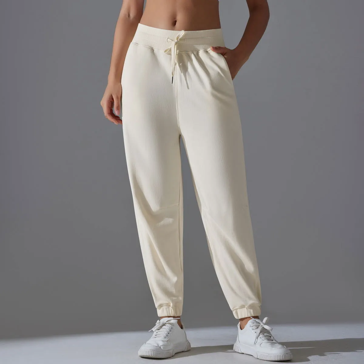 Internet Celebrity Pants Loose Tappered Sports Pants Drawstring Side Pocket Draping Wide Leg Breathable High Waist Fitness Pants Running Pants