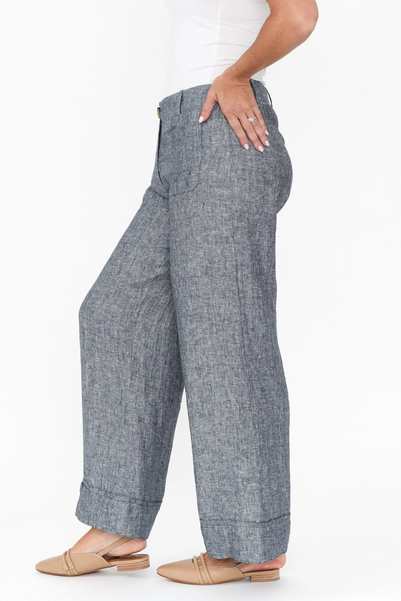 Joss Grey Linen Wide Leg Pants