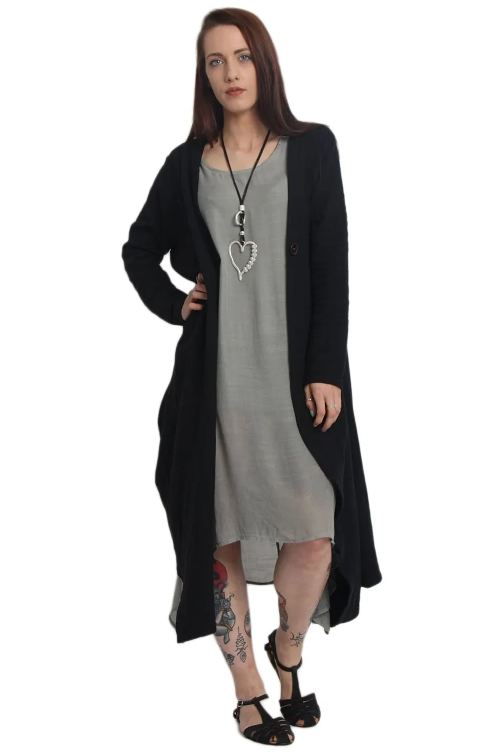 Linen Textured Longline Cardigan With Asymmetric Hem