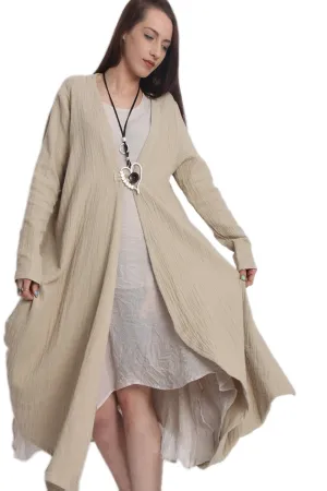 Linen Textured Longline Cardigan With Asymmetric Hem