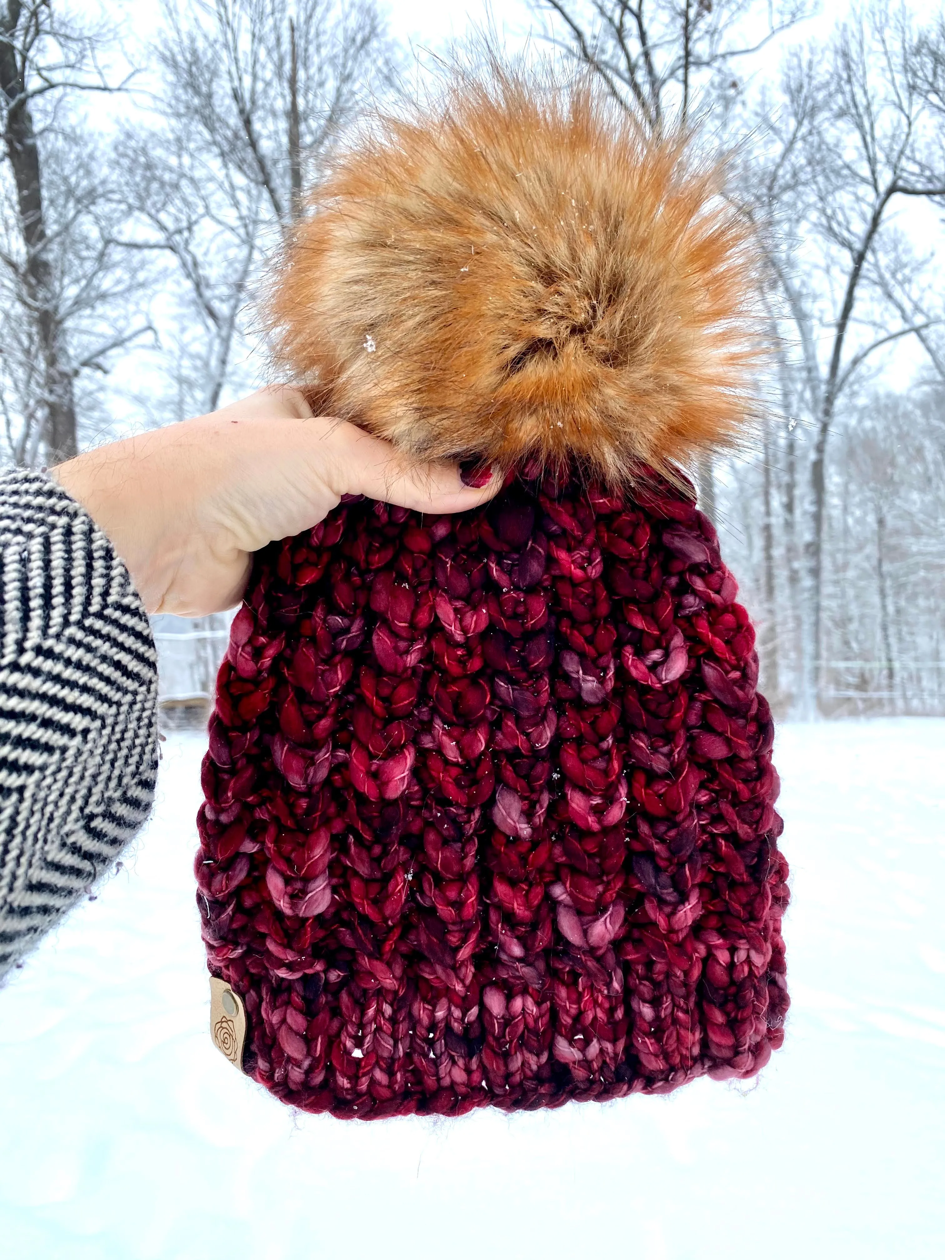 MADE TO ORDER Luxury hand knit 100% red merino wool womens winter hand knit pom pom hat beanie valentine slow fashion