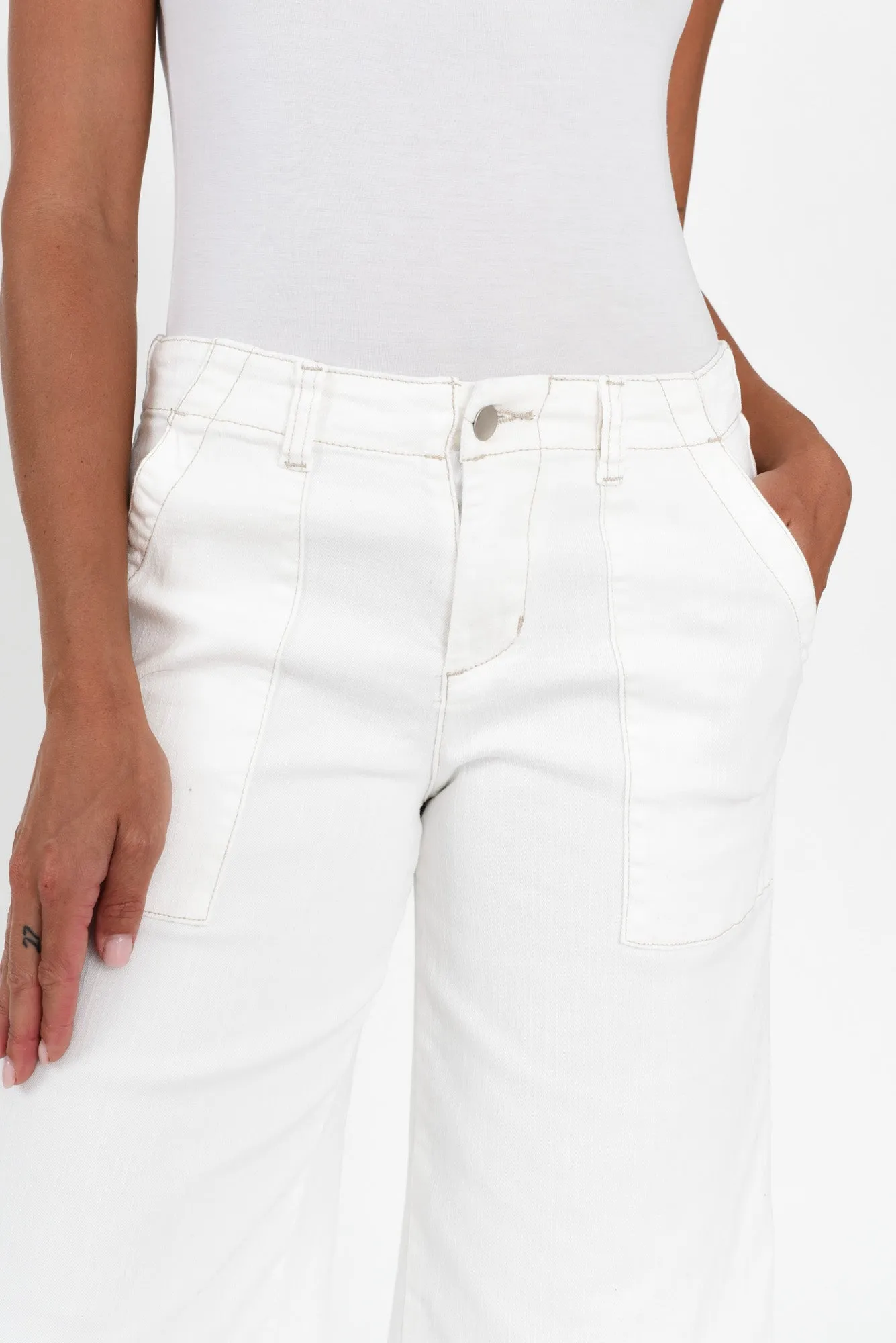 Narcy Ivory Wide Leg Jeans