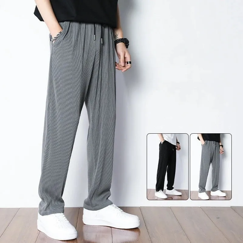 New Fashion Straight Pants Men's Loose Thin Section Drape Ice Silk Pants Wide Leg Sports Pants Solid Color Thin Casual Trousers