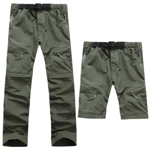 Outdoor Quick Drying Two Detachable Shorts Pants Men's Elastic Waist Drawstring Climbing Hiking Pant