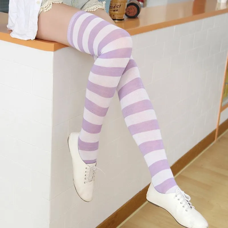 Purple Striped Thigh Highs