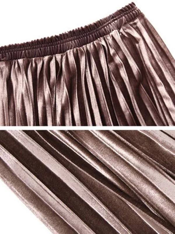 Solid Color High-Waist Pleated A-Line Skirt