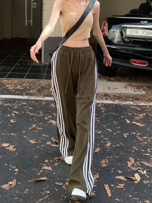 Sports Pants For Women Fashion Stripe Patchwork Wide Leg Pants