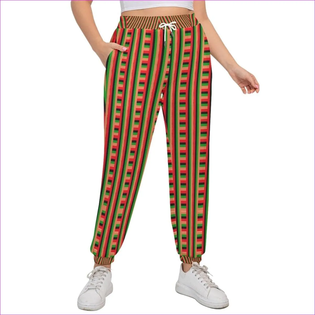 Striped Galore Women's Drawstring Sports Pants Voluptuous ( ) Plus Size