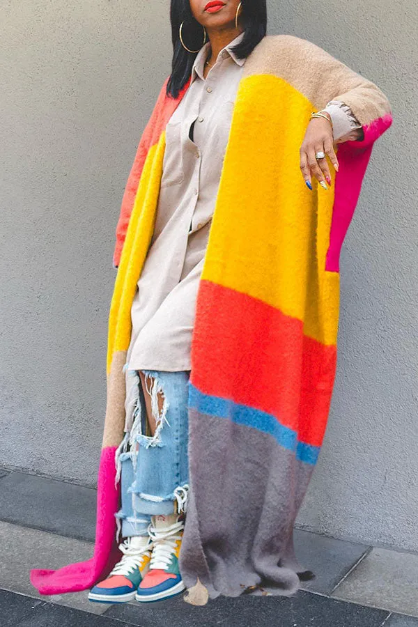 Stylish Colorblock Drop Shoulder Knit Cardigan