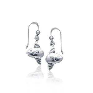 Sun Fish Hook Earrings - Mola Mola 925 Real Sterling Silver