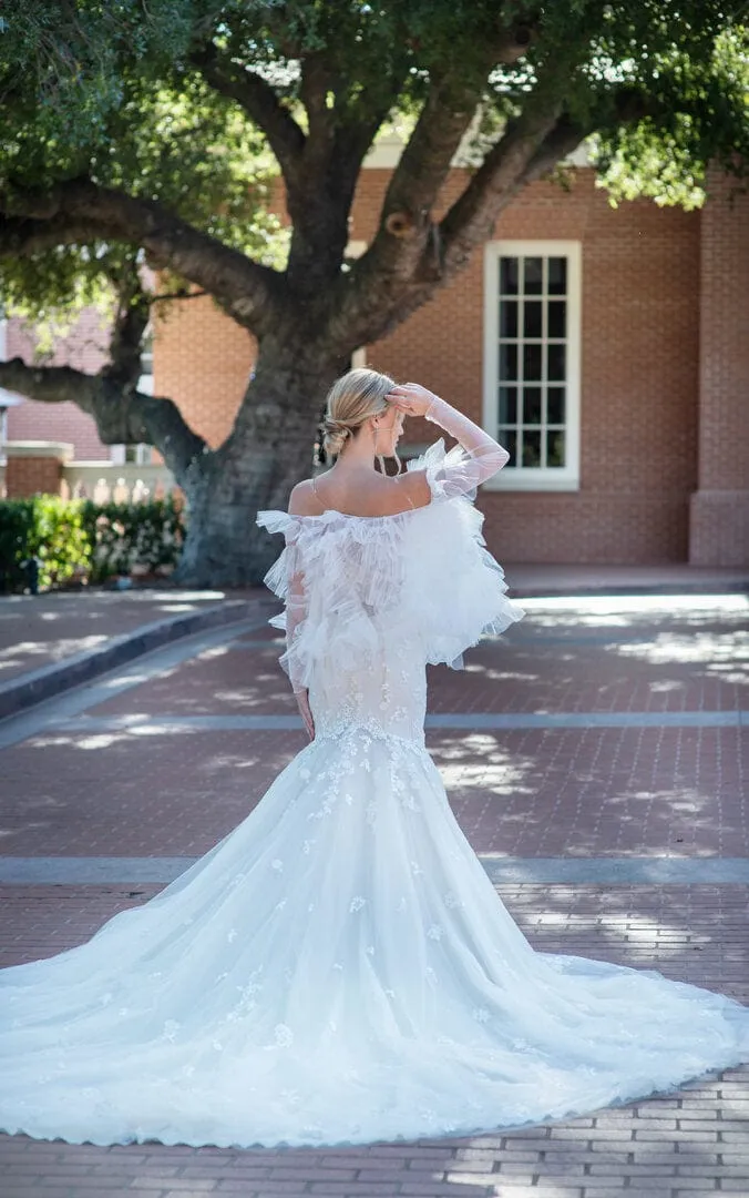 Tulle Lace - Two-Piece Mermaid Wedding Dress With Sleeves Top Skirt, Blush