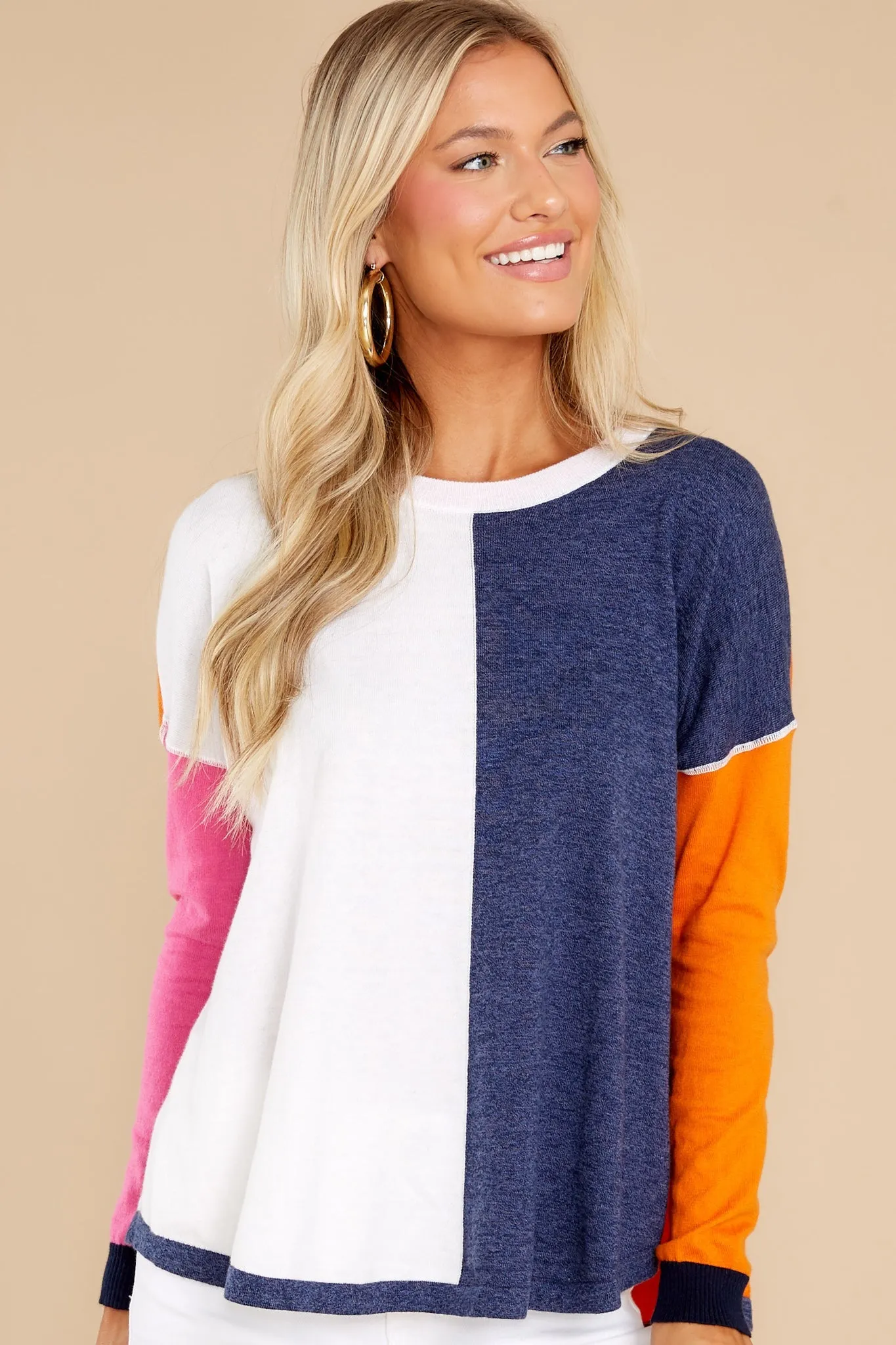 Up For A Challenge Ivory Colorblock Sweater