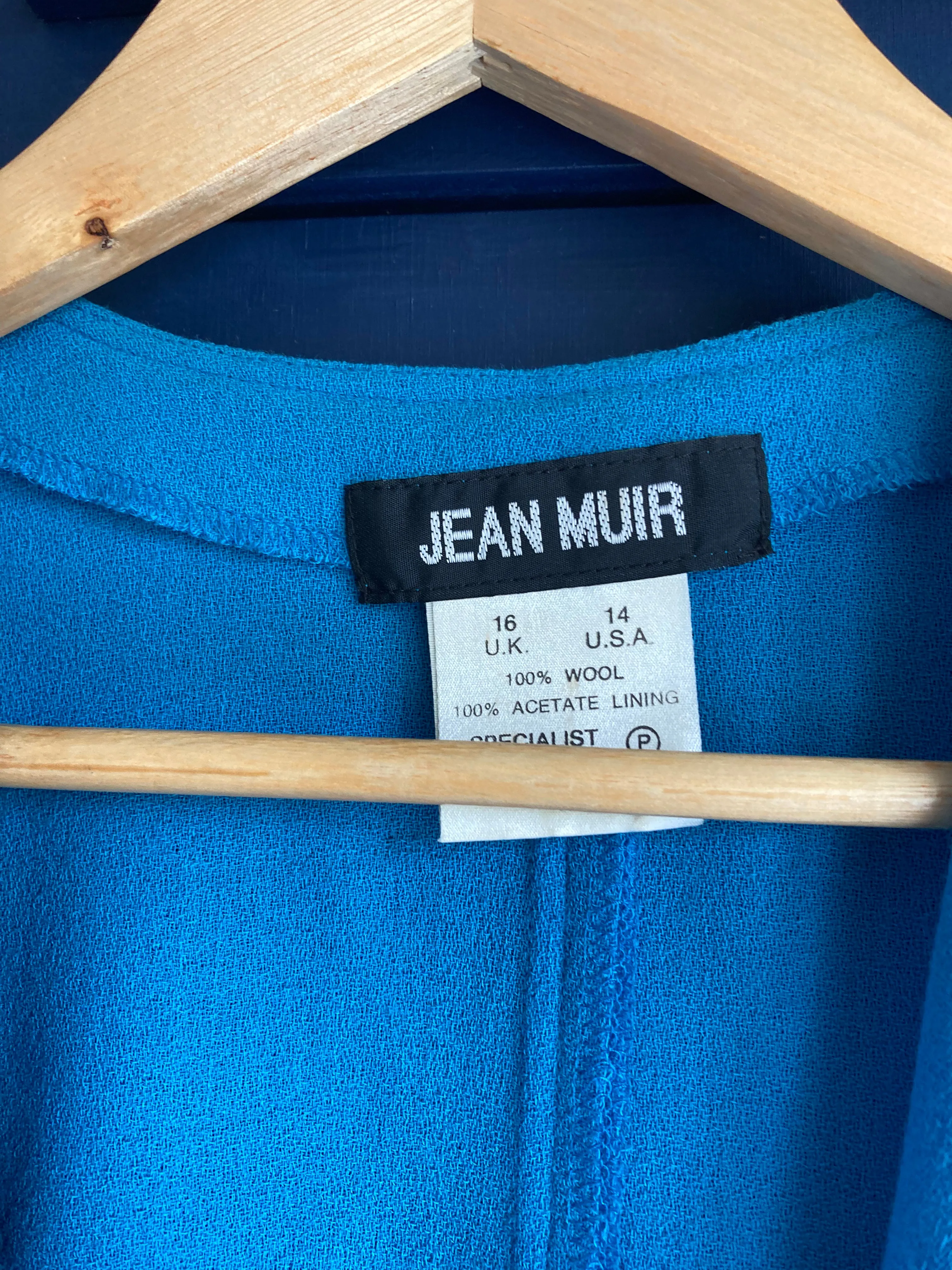 Vintage Jean Muir Wool Turquoise Waterfall Front Long Sleeved Jacket UK Size 16