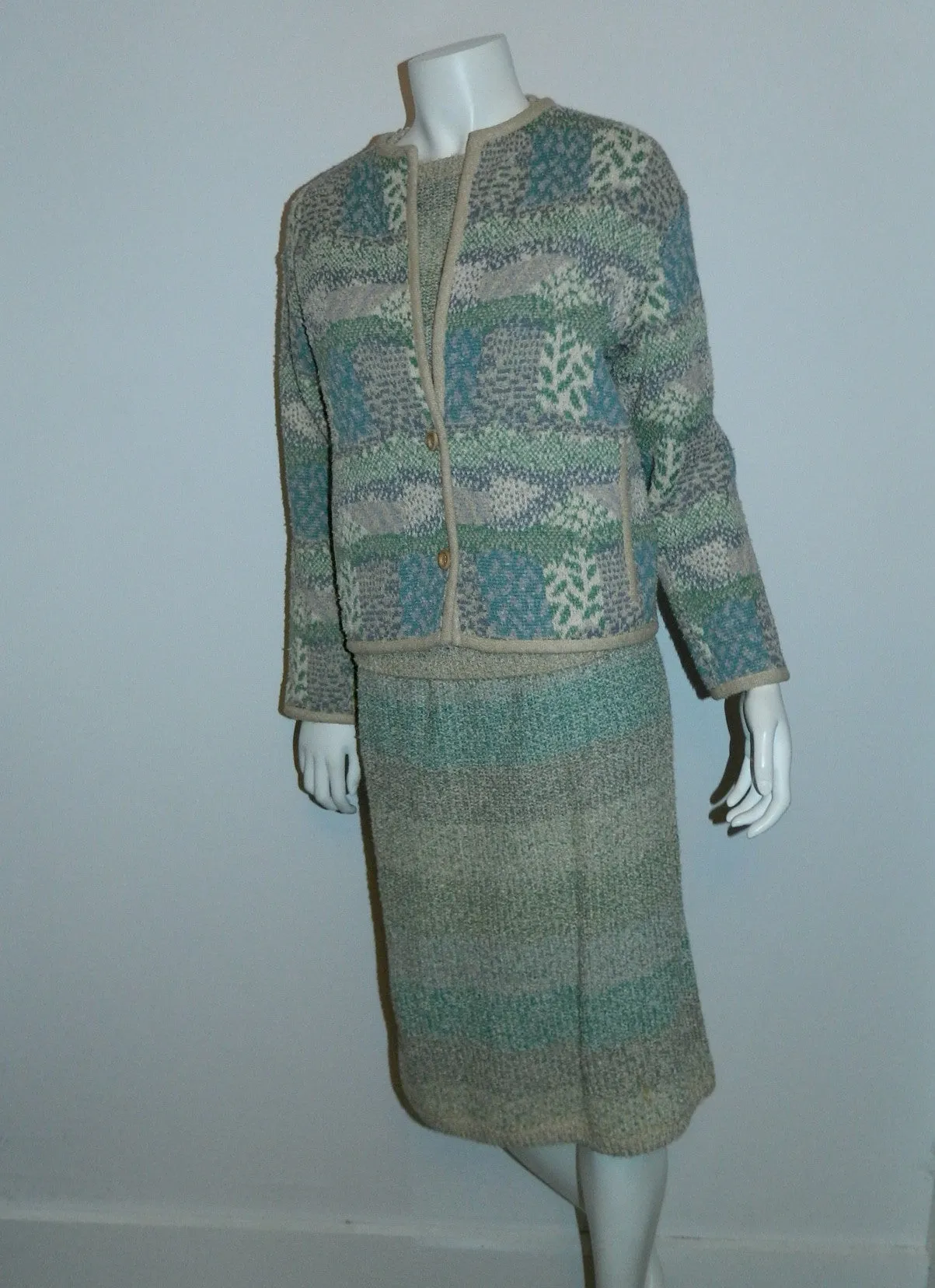 vintage MISSONI knit suit / 1980s pencil skirt sweater cardigan jacket / boucle weave S