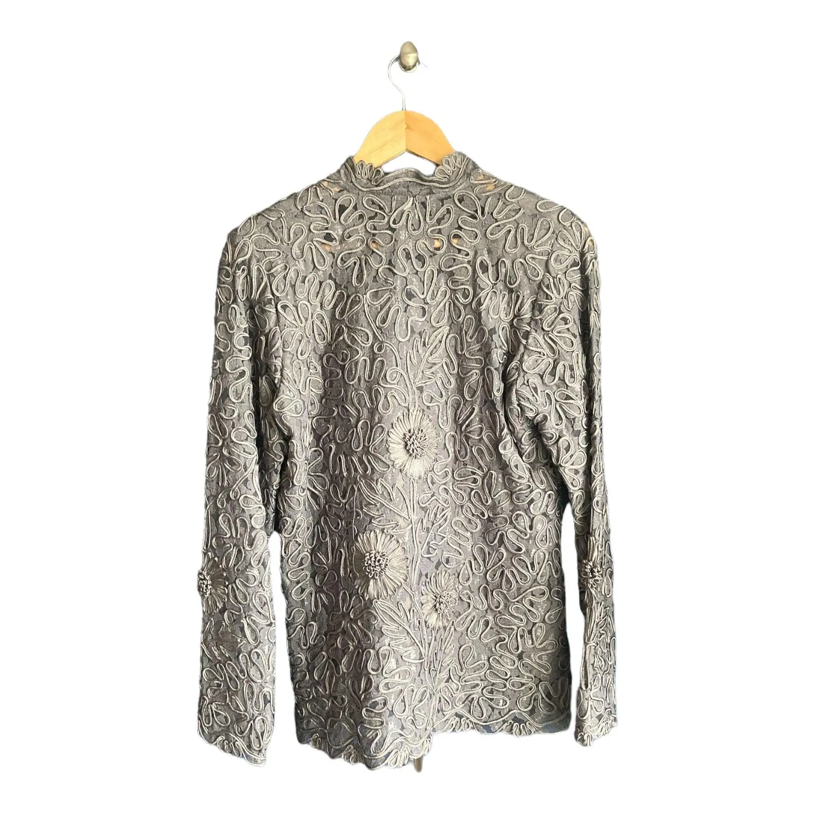 Vintage Silver Grey Embroidered Long Sleeved Jacket UK Size 16