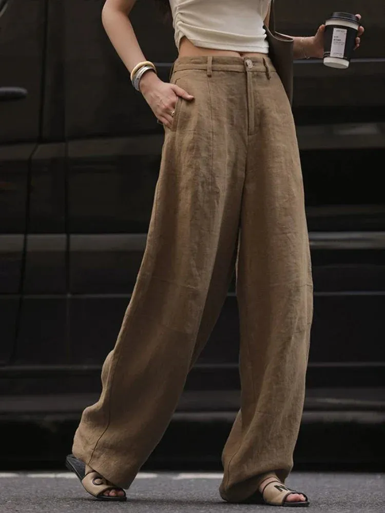 Women Vintage Streetwear Wide Leg Summer Trousers Office Pants