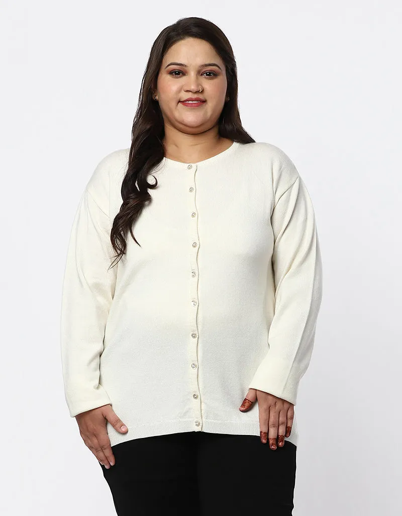 Women Woolen Plus Size Cardigan for Women with Front Buttons