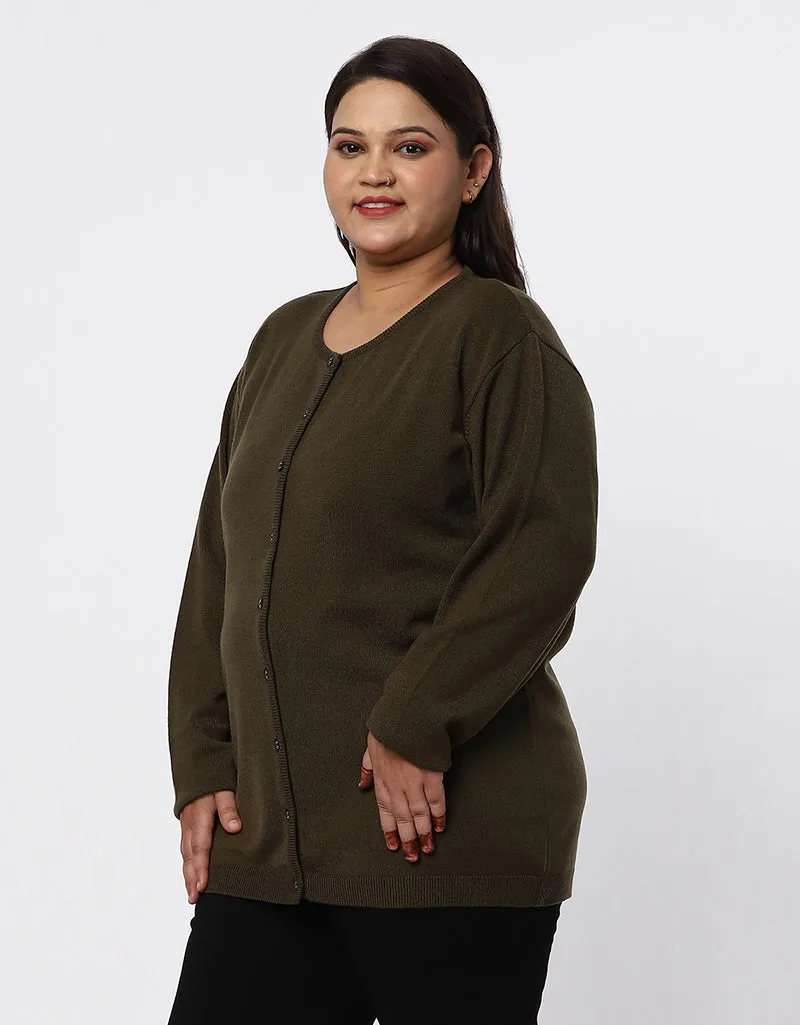 Women Woolen Plus Size Cardigan for Women with Front Buttons