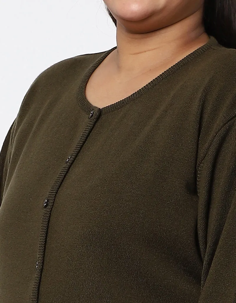 Women Woolen Plus Size Cardigan for Women with Front Buttons